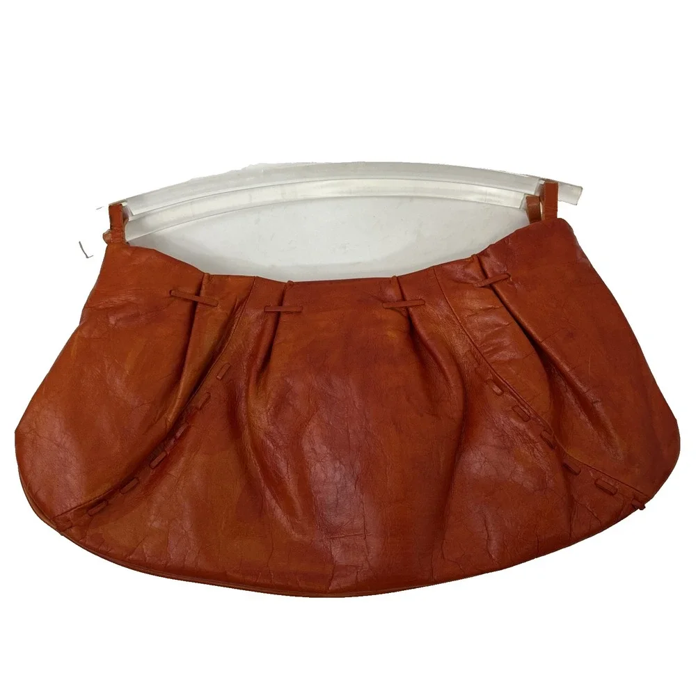 Via Spiga VTG Leather Hobo Bag Orange Rust Clear Lucile Handles *READ* Blotchy